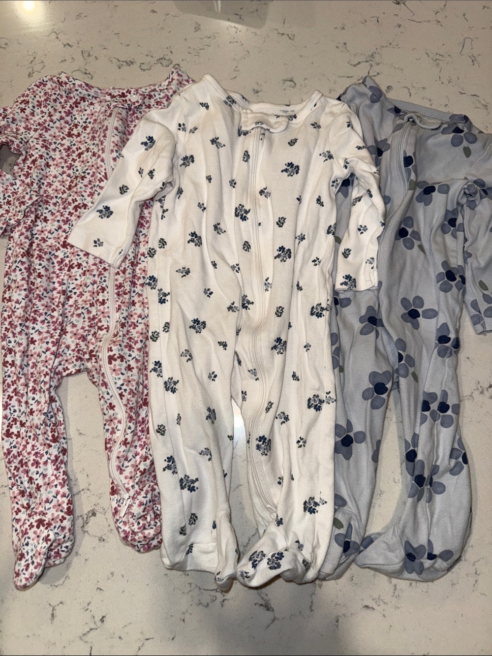 Carter's Baby Girl Floral Footed One-Pieces - Pink, White, Blue